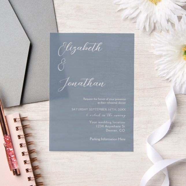 Minimalist Dusty Blue Rehearsal Dinner Vellum Invitations (Wedding)