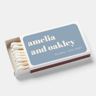 Minimalist Dusty Blue Retro Custom Wedding Names Matchboxes