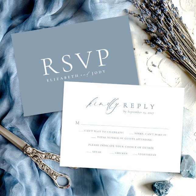 Minimalist Dusty Blue RSVP Wedding Card (Creator Uploaded)