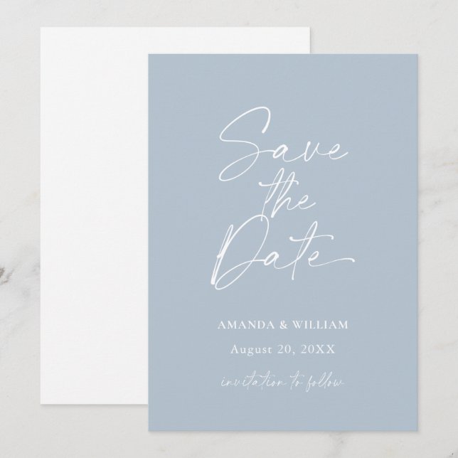 Minimalist Dusty Blue Save the Date Invitation (Front/Back)