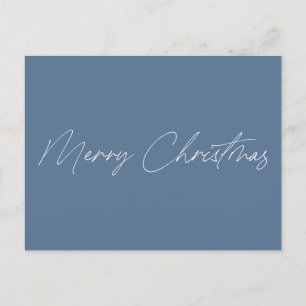 Minimalist Dusty Blue Script Name Merry Christmas Postcard