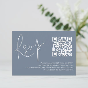 Minimalist Dusty Blue Script QR Code Wedding RSVP Card