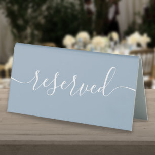 Minimalist Dusty Blue Script Reserved Table Tent