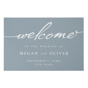 Minimalist Dusty Blue Script Wedding Welcome Faux Canvas Print