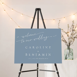 Minimalist Dusty Blue Script Wedding Welcome Foam Board