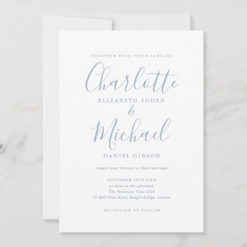 Minimalist Dusty Blue Signature Script Wedding Invitation