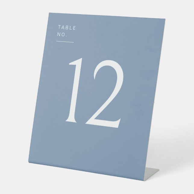 Minimalist Dusty Blue Table Number Wedding Pedestal Sign (Front)