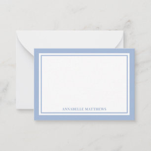 Minimalist Dusty Blue Two Border Monogram Note Card