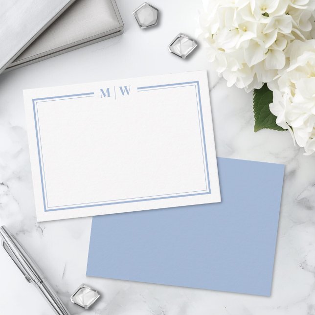 Minimalist Dusty Blue Two Border Monogram Note Card (Minimalist Dusty Blue Two Border Monogram Note Card )