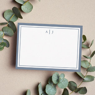 Minimalist Dusty Blue Two Border Monogram Note Card
