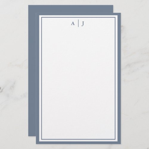 Minimalist Dusty Blue Two Border Monogram Stationery