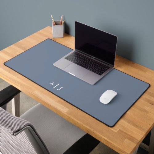 Minimalist Dusty Blue Two Monogram Office Desk Mat