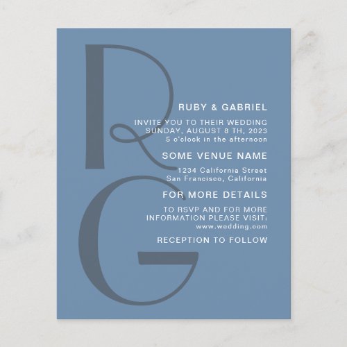 Minimalist dusty blue Typography monogram Wedding  Flyer