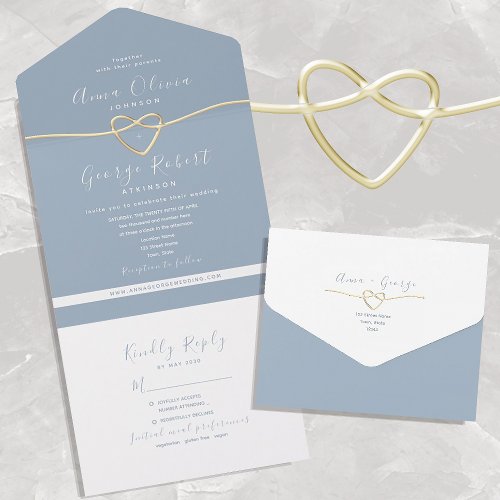 Minimalist Dusty Blue Wedding All In One Invitation