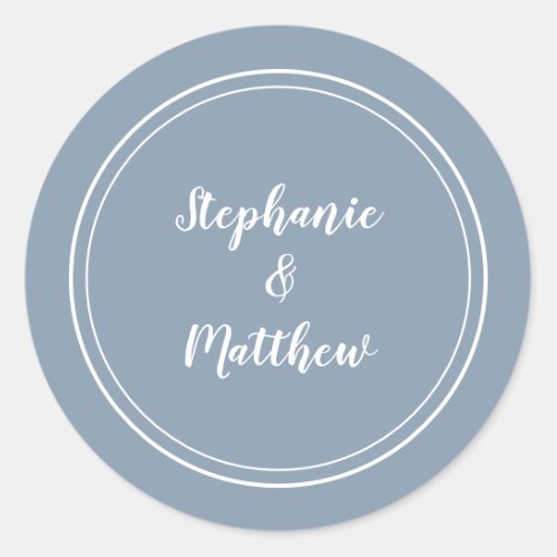 Minimalist Dusty Blue Wedding Bride Groom Favor Classic Round Sticker