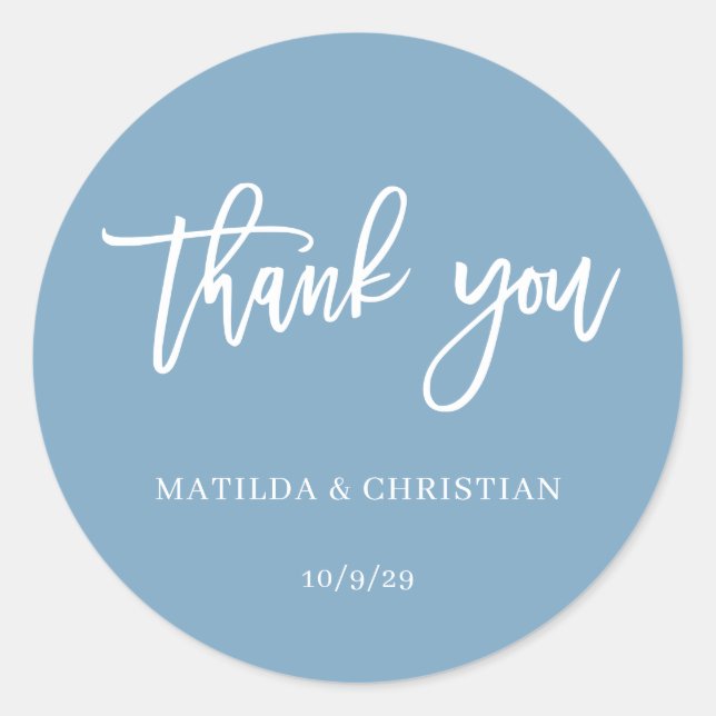 Minimalist Dusty Blue Wedding  Classic Round Sticker (Front)