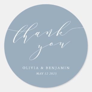 Minimalist Dusty Blue Wedding Couple Thank You Classic Round Sticker