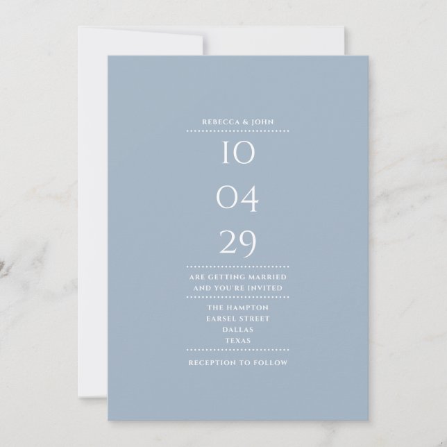 Minimalist Dusty Blue Wedding Date QR Code Invitation (Front)