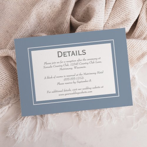 Minimalist Dusty Blue Wedding Details Card
