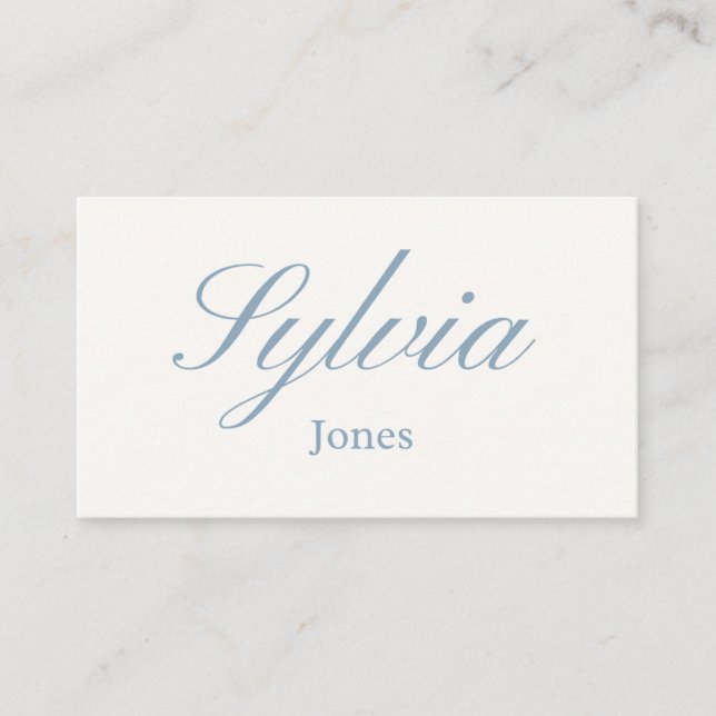 Minimalist dusty blue wedding flat place cards (Front)