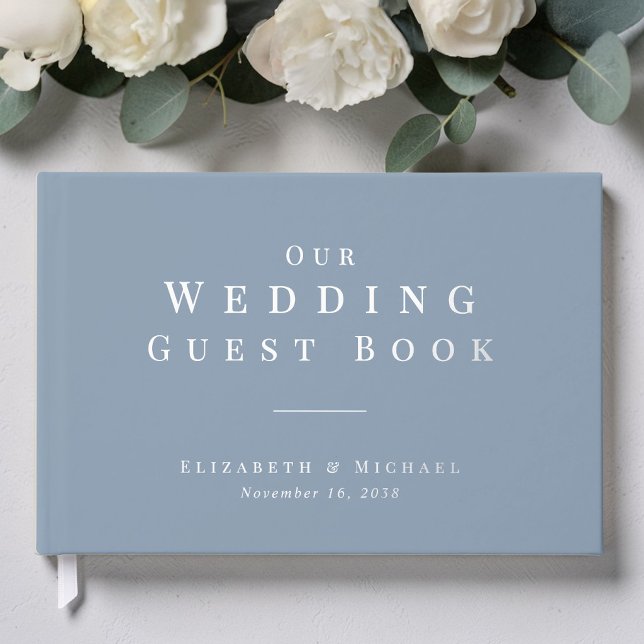 Minimalist Dusty Blue Wedding Foil Guest Book (Minimalist Dusty Blue Wedding Foil Guest Book)