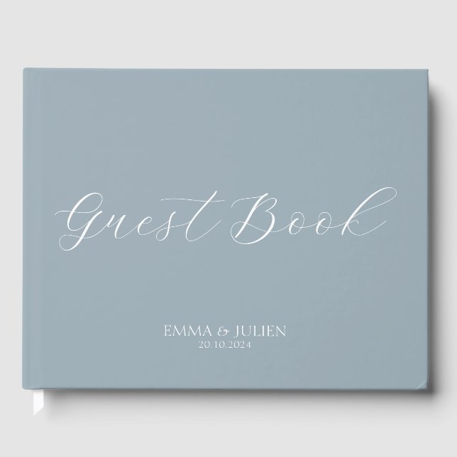 Minimalist dusty blue wedding guest books (Front)