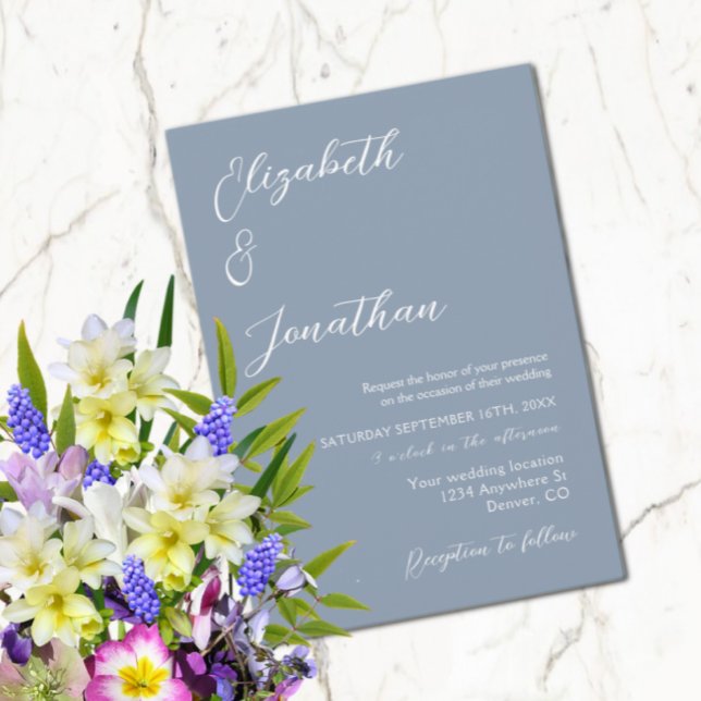 Minimalist Dusty Blue Wedding Invitation (Creator Uploaded)