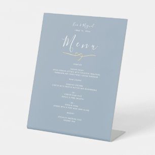 Minimalist Dusty Blue Wedding Menu Pedestal Sign
