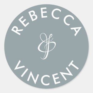 Minimalist Dusty Blue Wedding Personalized Names  Classic Round Sticker