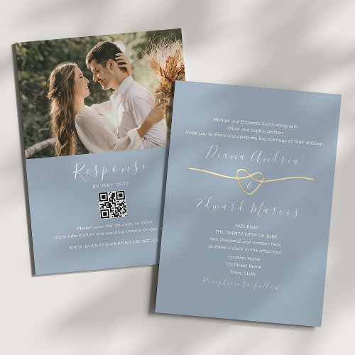 Minimalist Dusty Blue Wedding QR Code Invitation