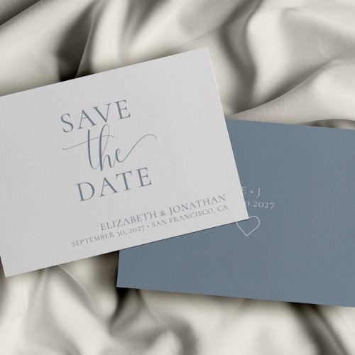 Minimalist Dusty Blue Wedding Save The Date Card