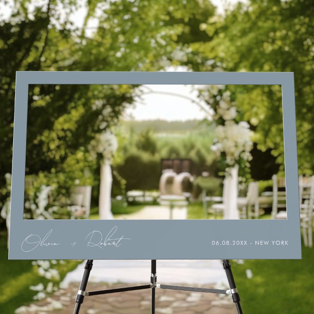 Minimalist Dusty Blue Wedding Selfie Frame Foam Board (Creator Uploaded)
