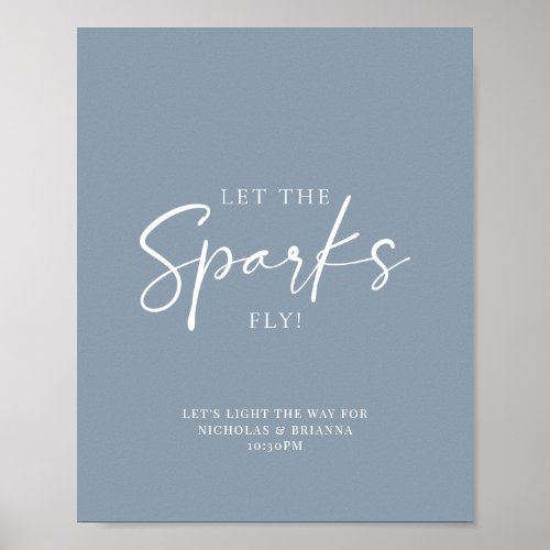 Minimalist Dusty Blue Wedding Sparkler Send Off Poster