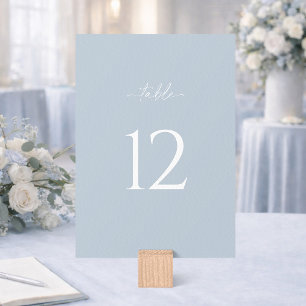 Minimalist Dusty Blue Wedding Table Number Sign