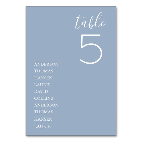 Minimalist Dusty Blue Wedding Table Table Number