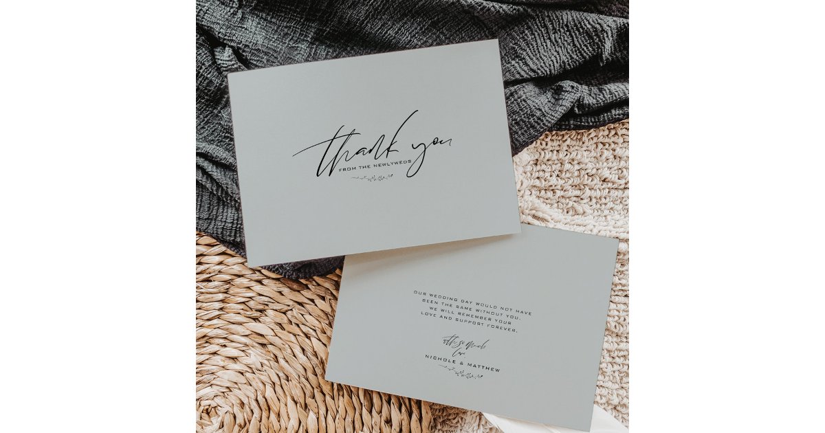 Minimalist Dusty Blue Wedding Thank You Card | Zazzle
