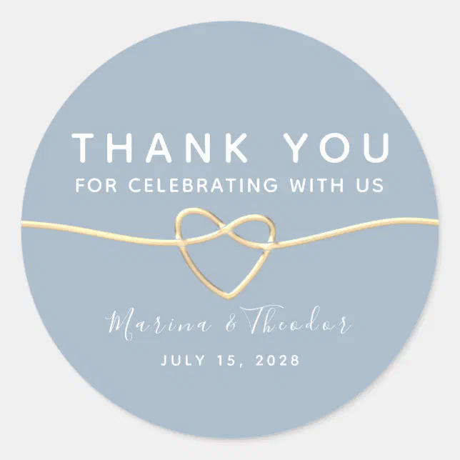 Minimalist Dusty Blue Wedding Thank You Classic Round Sticker | Zazzle