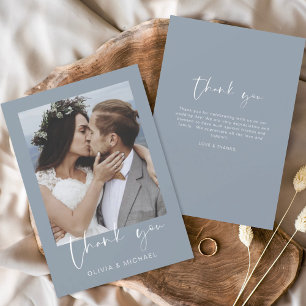 Minimalist Dusty Blue Wedding Thank You Photo Card