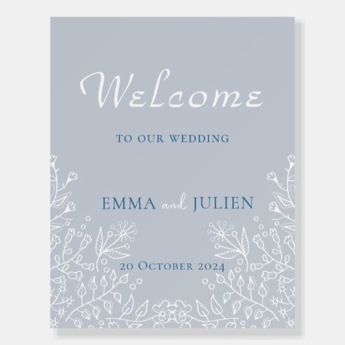 Minimalist Dusty Blue Wedding Welcome Sign