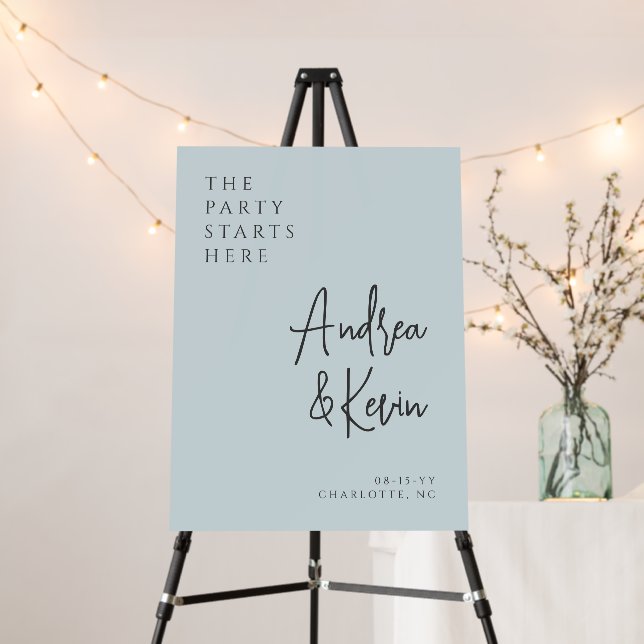 Minimalist Dusty Blue Wedding Welcome Sign (In Situ (Stand))