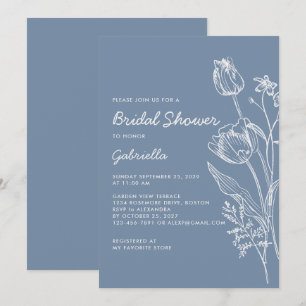 Minimalist Dusty Blue White Bridal Shower  Invitation