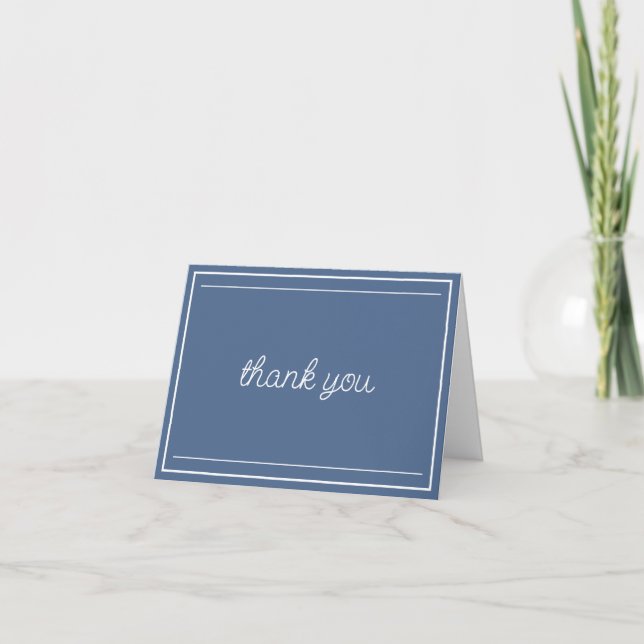 Minimalist Dusty Blue & White Script Letterpress Thank You Card (Front)