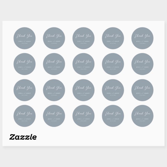 Minimalist dusty blue & White Simple Wedding Classic Round Sticker (Sheet)