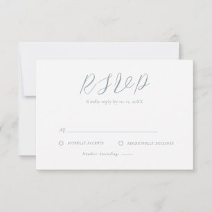 Minimalist dusty blue & White Simple Wedding RSVP Card