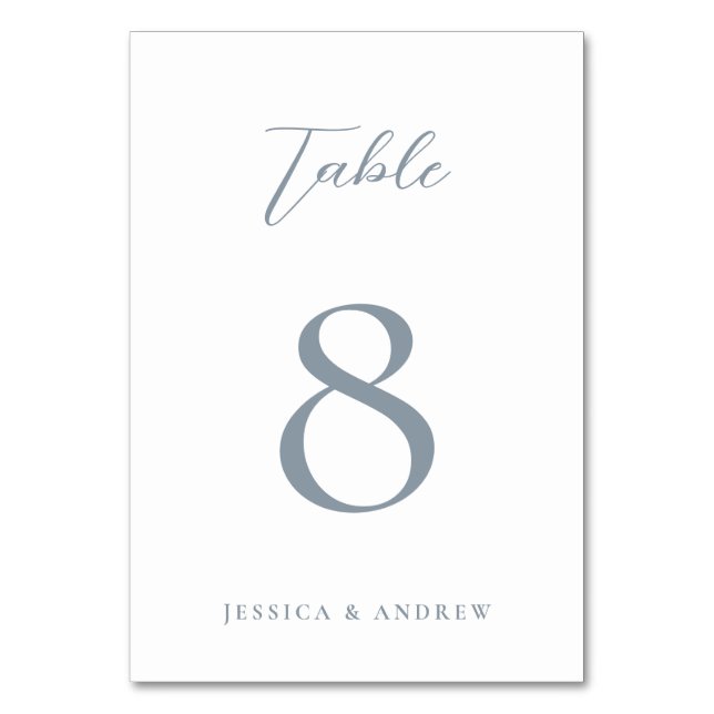Minimalist dusty blue & White Simple Wedding Table Number (Front)