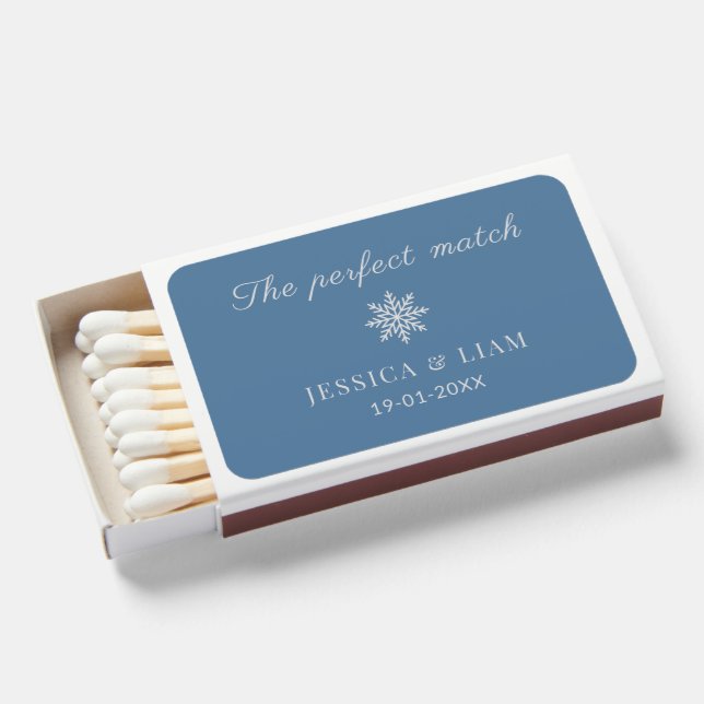Minimalist Dusty Blue Winter Bulk Wedding Favors Matchboxes (Front Open)