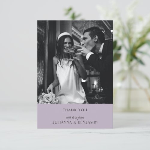 Minimalist Dusty Lilac Art Deco Wedding Photo Thank You Card