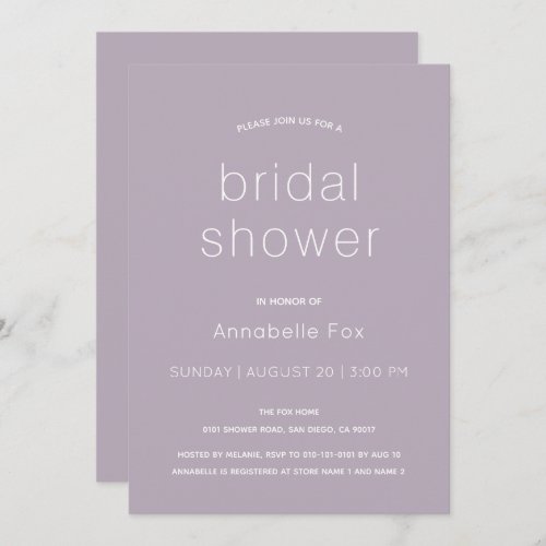 Minimalist Dusty Lilac Bridal Shower Invitation