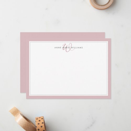 Minimalist Dusty Lilac Two Border Monogram Note Card