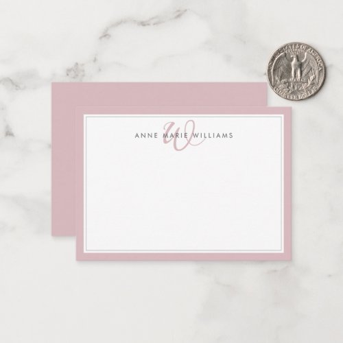 Minimalist Dusty Lilac Two Border Monogram Note Card